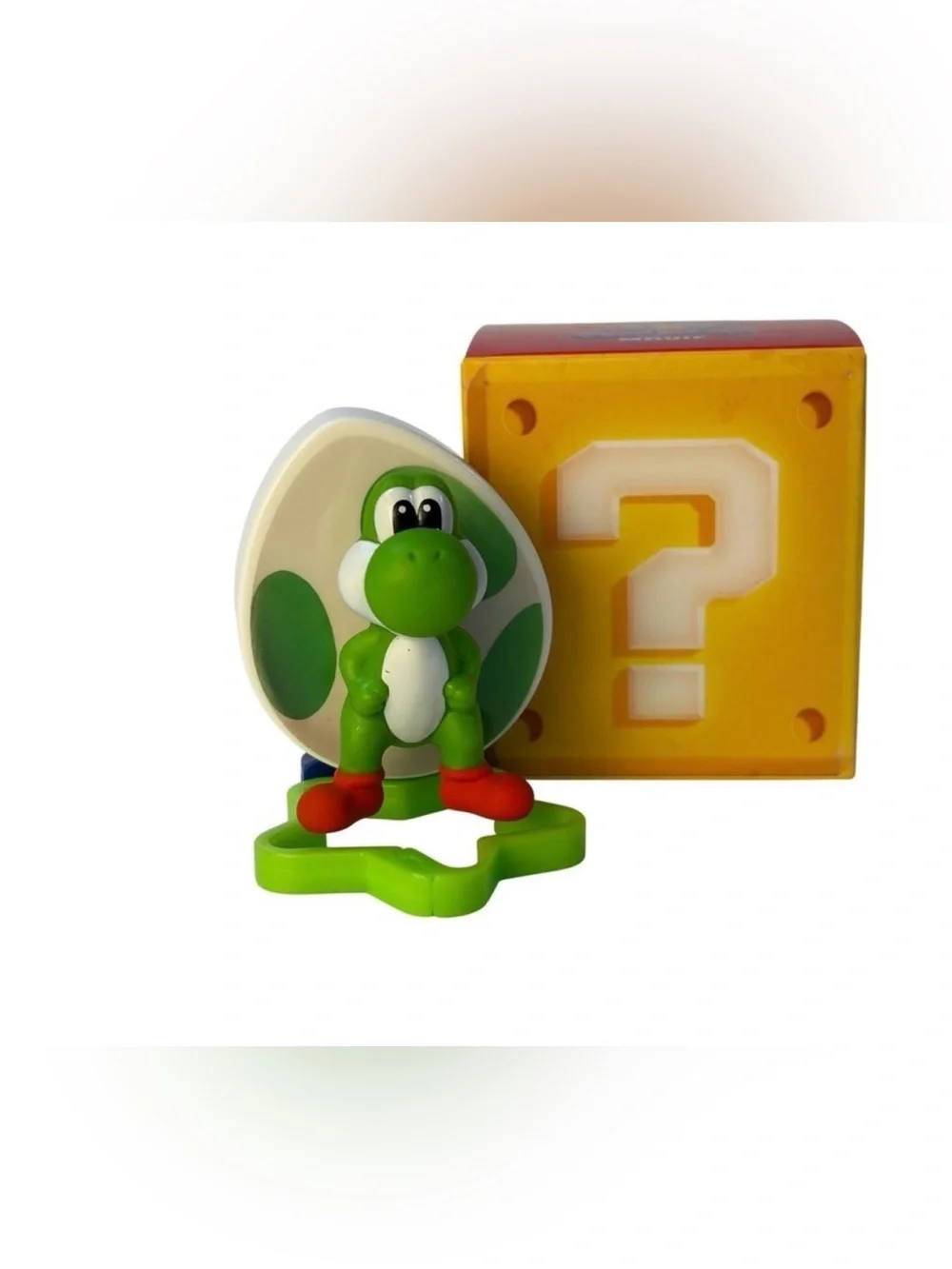 Green Yoshi Play Figure with Egg and Yellow Question Block - Kids Action Toy